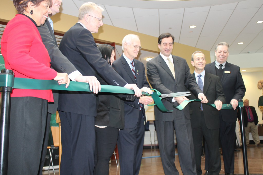 Local politicians and school officials cut the "ribbon" during Grand Opening of Farmingdale State College's new Campus Center.