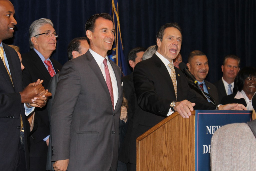 New York Gov. Andrew Cuomo was on Long Island Saturday to endorse Democrat Tom Suozzi for Nassau County Executive. (Rashed Mian/Long Island Press)