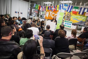 Suffolk County Legis.-elect Monica Martinez speaks at a Brentwood forum held by the Long Island Civic Engagement Table and New York Communties for Change (Long Island Civic Engagement Table).