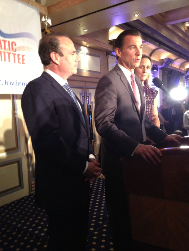 Former Nassau County Executive Tom Suozzi concedes the 2013 election to Republican opponent Ed Mangano Nov. 5, 2013 at Chateau Briand Caterers in Carle Place. (Spencer Rumsey/Long Island Press)