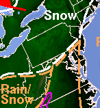 This map shows a nor'easter tracking over Long Island this week.
