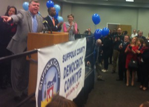 Suffolk Democratic Chairman Rich Schaffer addresses supporters in Hauppauge on Tuesday, Nov. 5, 2013.