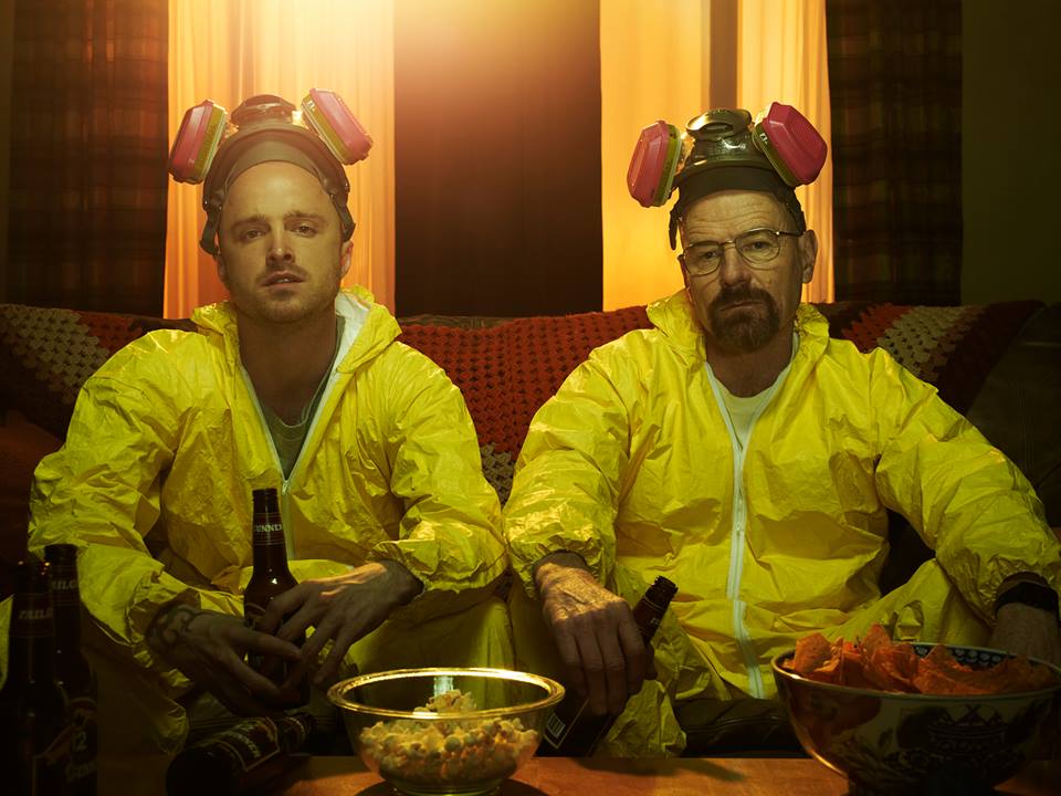 Jesse Pinkman (Left) and Walter White (Right) kick back after cooking. (Photo credit: AMC Breaking Bad/Facebook)