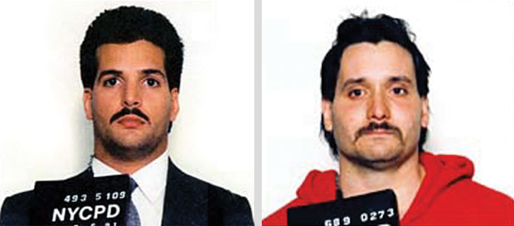 Double Vision: (L) Former NYPD Officer Michael Perez and Ronald Bower. Police allowed Perez to change out of the hooded sweatshirt he was arrested in and into a suit and tie for his mug shot, while demanding Bower put one on for his. (Long Island Press)