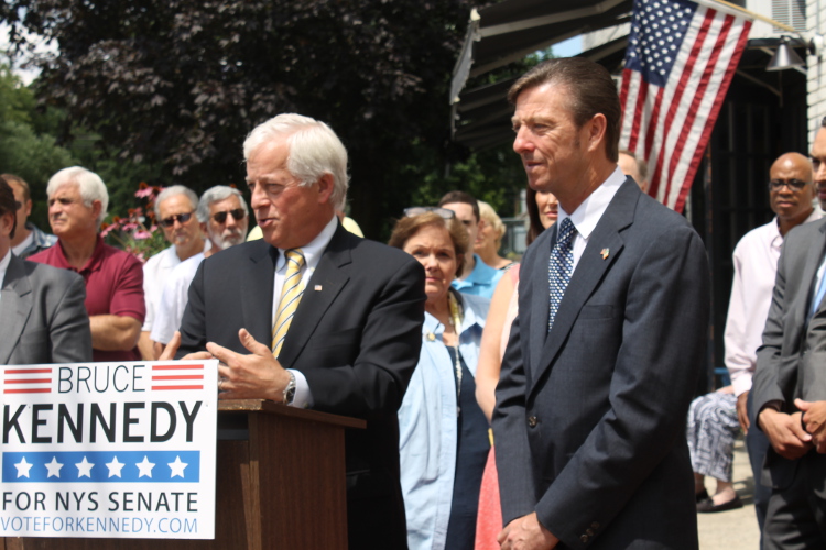 Assemblyman Charles Lavine, a Democrat, (left), and his former challenger Sea Cliff Mayor Bruce Kennedy (right). (Rashed Mian/Long Island Press)