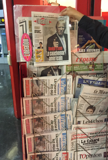 An angry Donald Trump glaring from the front page of France’s Liberation newspaper with the tagline: "The American Nightmare."