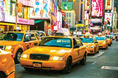 Taxis on 7th Avenue at Times Square, New York City