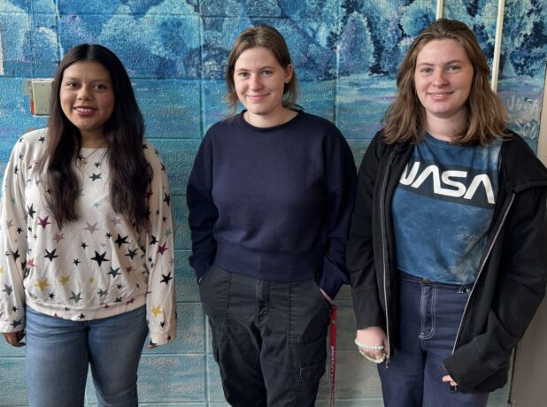 The Wheatley School students Dayanna Sinche-Barzallo, Gillian Roberts and Logan Roberts