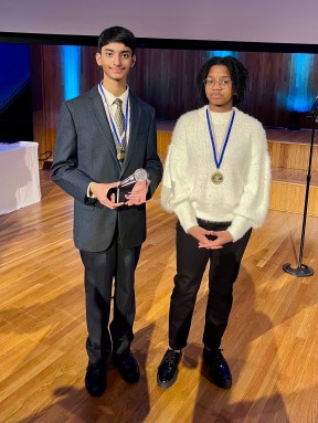 Savir Peri (L.) and Lauren Whitley (R.) at the New York State Poetry Out Loud championship