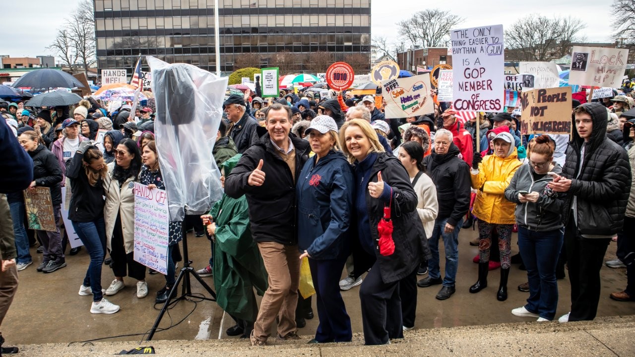 The Hands Off protest in Mineola had a crowd of around 2,400 participants.