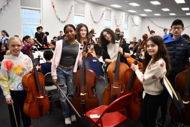 2- Mineola 4th and 8th grade orchestra members rehearsing together (1)