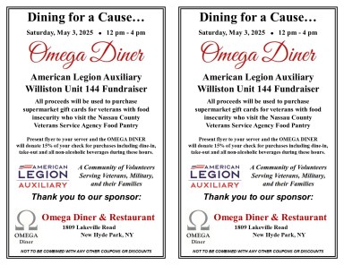 Dining for a Cause 2025 Omega Diner 2-up-1 rev