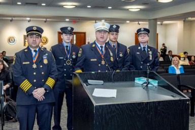 Deputy Minority Leader Arnold Drucker honored members of the Plainview Fire Department for an incident that occurred in February 2024