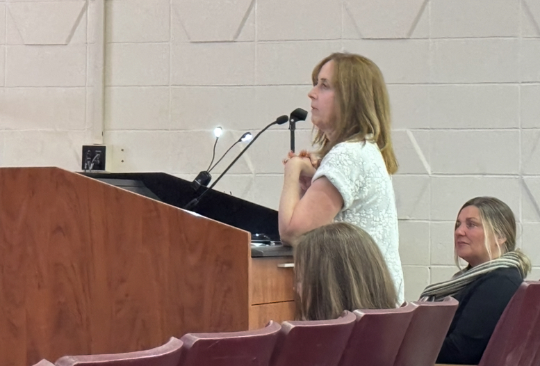 Christine Payne, Syosset's director of instruction and administrative technology, at the Wednesday, April 23, board of education meeting.