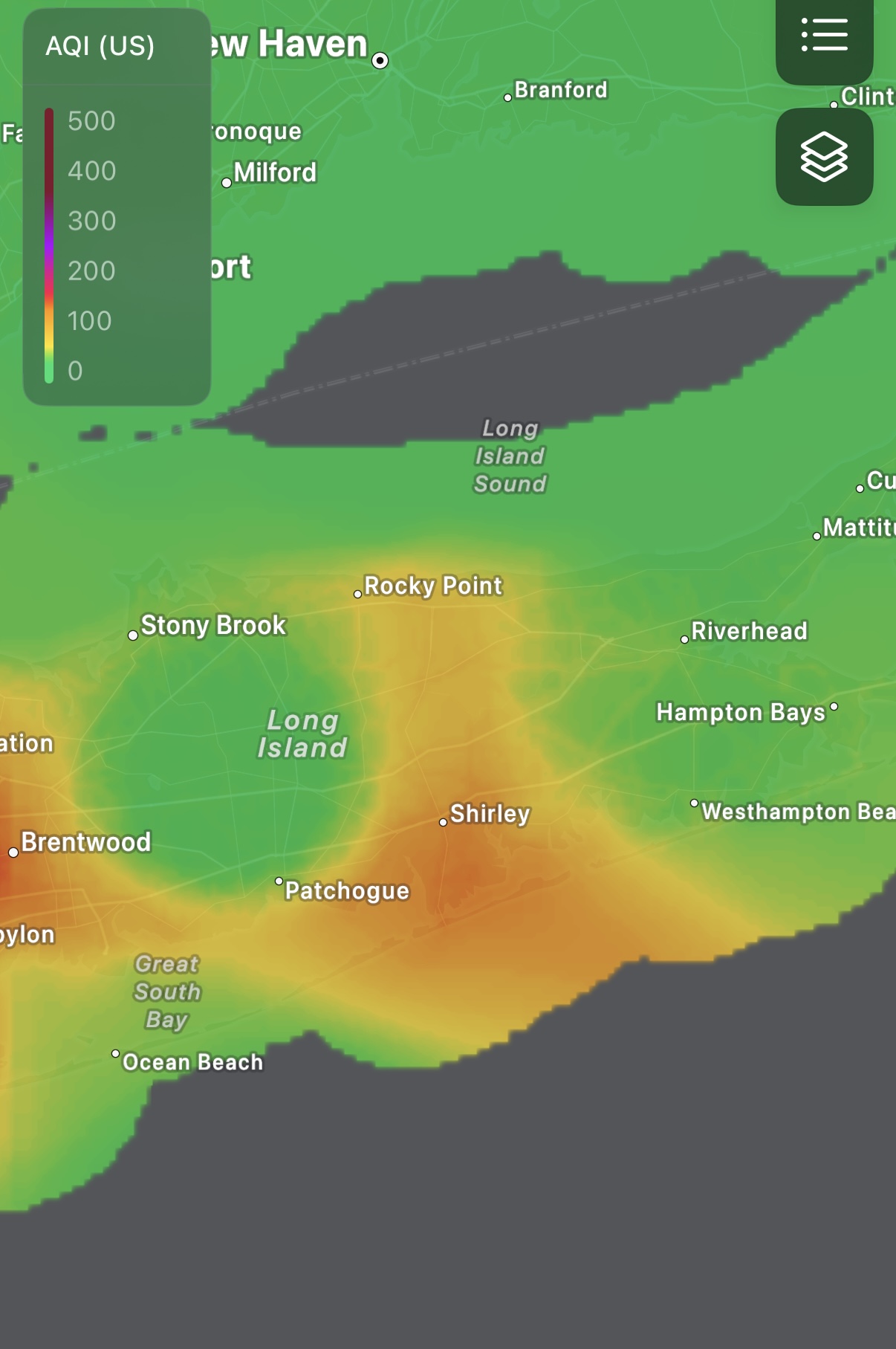 Parts of Suffolk County are also subjected to unhealthy air quality because of the wildfire smoke.