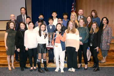 The Great Neck Board of Education honored the North Middle School students who won the national Vocabulary Bowl.