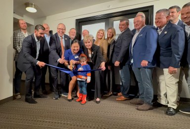Ribbon cutting for the Clark Gilles Media Room at the Ronald McDonald House on Thursday, April 3