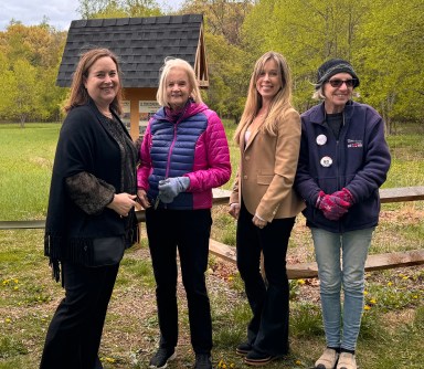 (L-R) Executive Director of the Nassau County Museum of Art Beth Horn, joined with the museum's conservation project coordinator Jean Henning, Roslyn Harbor Mayor Sandy Quentzel, and Peggy Maslow of the North Shore Audubon Society unveiled a 10-acre grassland restoration project with a ribbon-cutting ceremony on April 27.