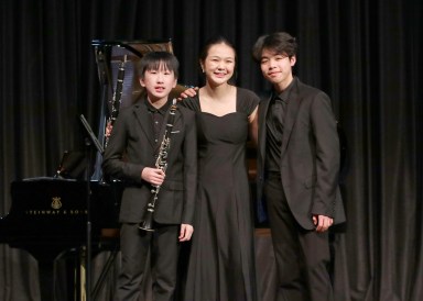 The Great Neck South High ensemble Michael Sun (L.), Olivia Gu (Center) and Kyle Lam (R.) were selected to perform in the Young Musicians Concert at the Lincoln Center.