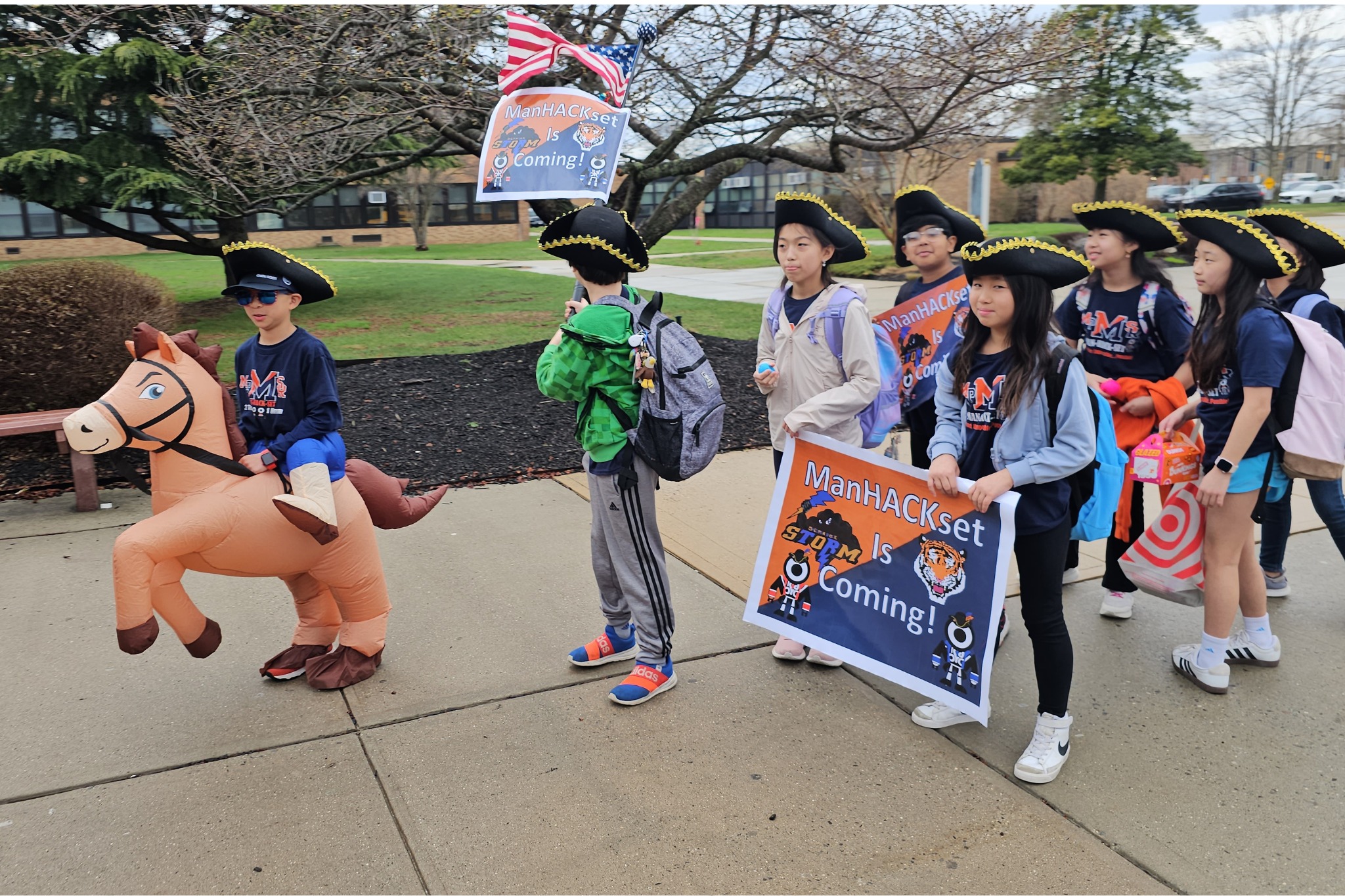 Manhasset students walking into the KidOYO Hackathon competition.