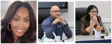 North Shore NAACP President Qiana Hobdy (L.) will be running against incumbent trustees Robert Koonin (C.) and Alison Gilbert (R.) for the Roslyn Board of Education election on May 20.