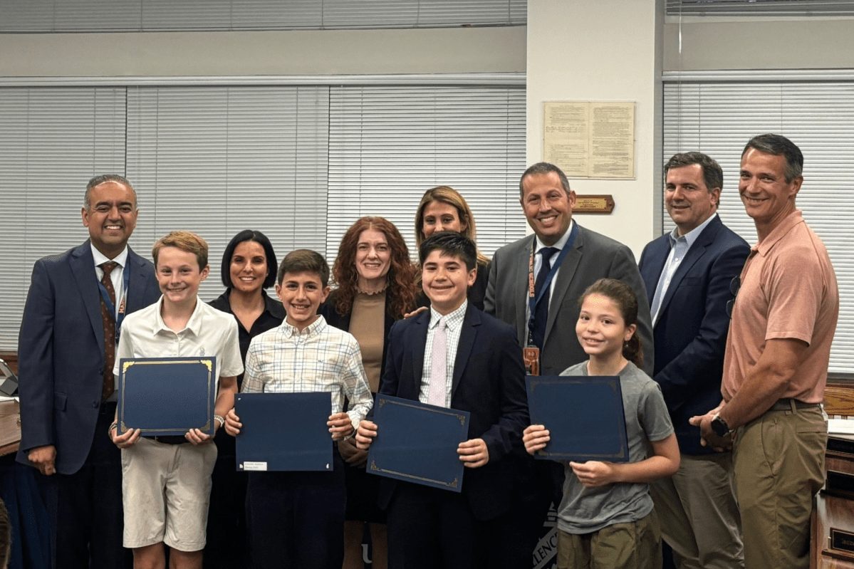 Executive Student Council leaders from Munsey Park Elementary School were recognized by the Manhasset Board of Education at the meeting on May 8.(Student honorees L-R): Jack Smetana, Matthew Palumbo, Michael Halkias and Scarlett DeAngelis. (Not pictured: James Quinlan)