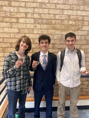 Schechter students Ariel Nitzan, Mikey Benlevi, and Amit Nitzan, who won awards.