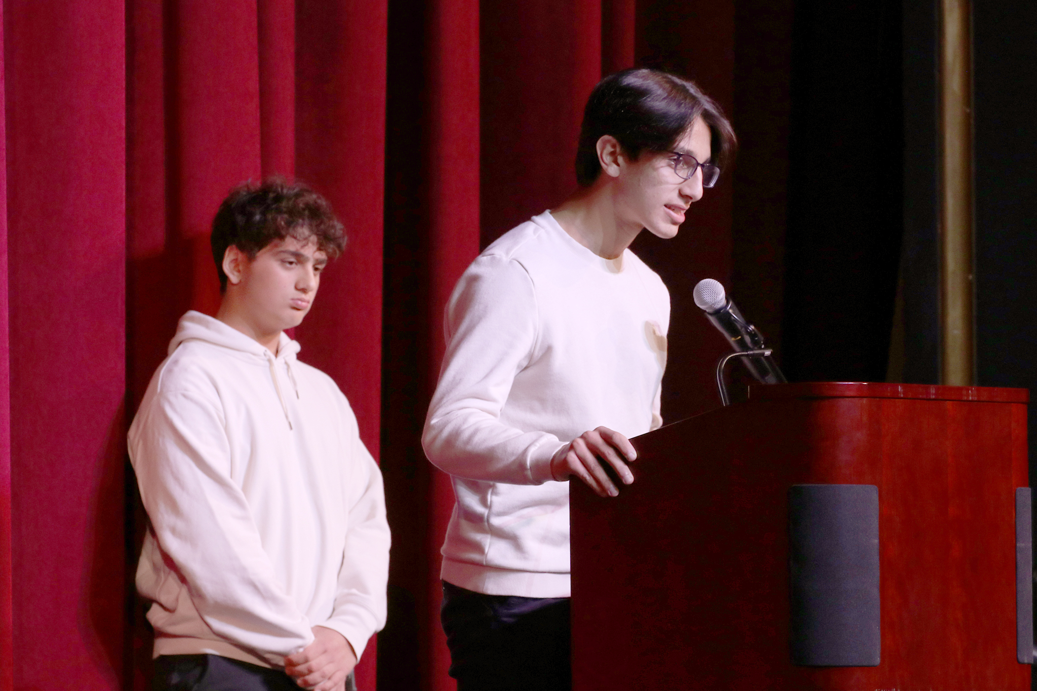 Students from the Support Our Troops club speak at the Memorial Day ceremony.