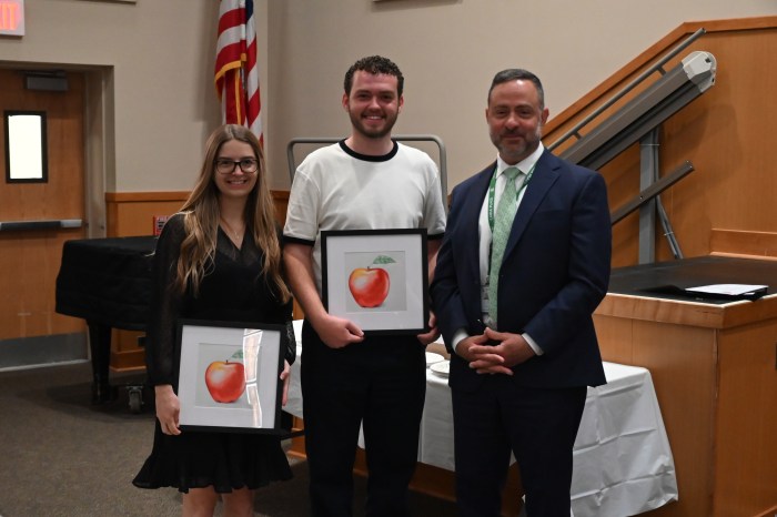 Kimberly Sammon, Jake Barrett and Superintendent of Schools TedCannone (L. to R.).