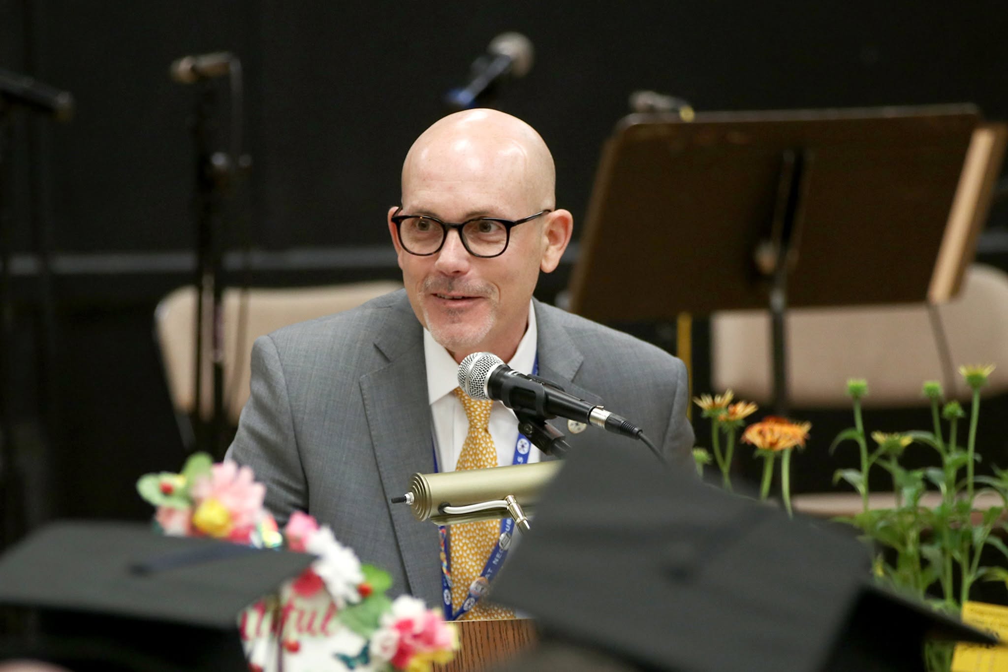 Great Neck Superintendent Kenneth Bossert speaks at the Village School graduation commencement.