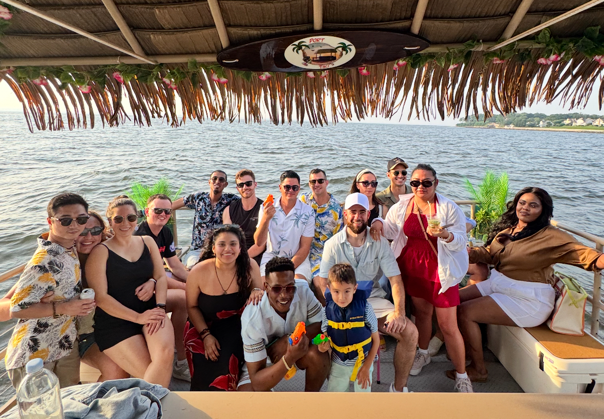 The Glen Cove port tiki boat holds up to 18 passengers as it travels the Long Island Sound