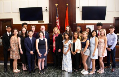Sebastian Quezada; Bianca Escobar; Amare Clark; Rebeka Hoberman; Harrison Yu; Justin Spera; Shannon Flachner; John Gaffney; Nassau County District Attorney Anne T. Donnelly; Katherine Vaughn; Sarah Loiacono; Sarah Aliendro; Alexandra Francois; Reese Gallinaro; Liv Akiva; Camila Pisconti; Milan Patel; Kayla Lederer; Luca D'Arpino (L.to R.).