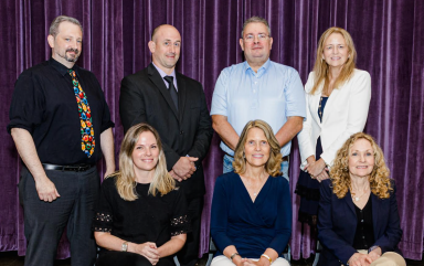 Nancy Castrogiovanni (Bottom C.) and Maryann Santos (Bottom R.) were sworn in as president and vice president of the 2025-2026 Oyster Bay-East Norwich Board of Education